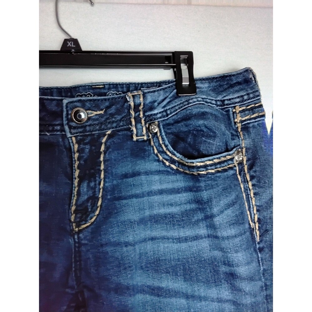 Miss Me Jeans Boot JS501 4B96 Dark Blue Wash Woman's Size 34 Bling Embroidery - Picture 2 of 9